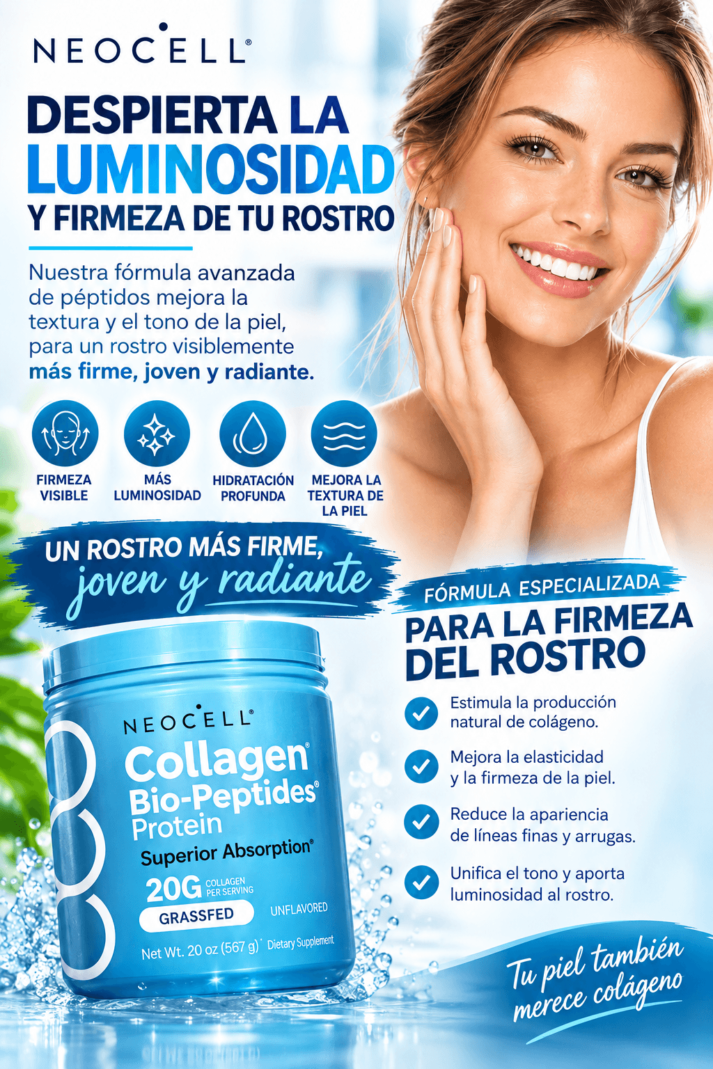 NeoCell® Bio-Péptidos de Colágeno para Piel y Cabello, cuida tu belleza natural, empieza desde hoy