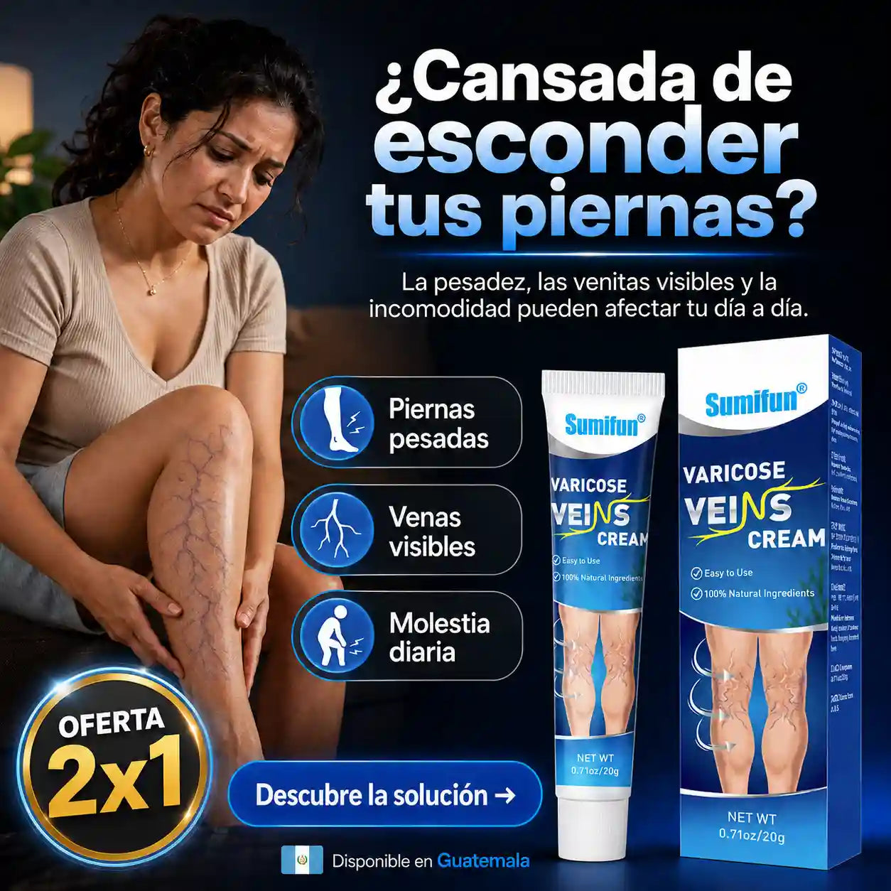 Veins Calm® cuando tus piernas se sienten pesadas como piedra Siente alivio y bienestar.